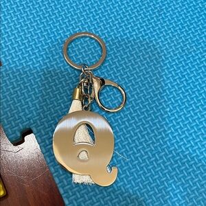 Silver tone letter Q Charm Keychain with White Tassel new